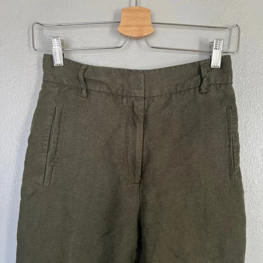 Wilfred Aritzia Effortless Pants Women's 4 Green Crop High Rise Wide Leg Linen